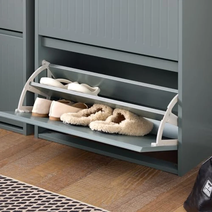 SoBuy Schuhschrank, Grau, 3-klappige Schuhaufbewahrung aus MDF, 61x120x26 cm, belastbar bis 26 kg – Bild 9