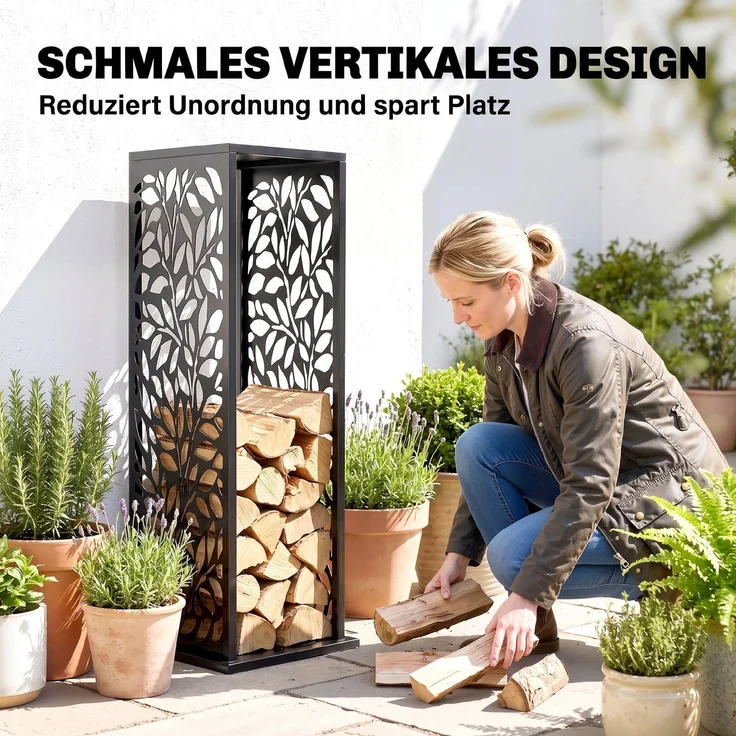 Outsunny Brennholzregal, Verzinkter Stahl, Schwarz, 38L x 38B x 112H cm – Bild 6