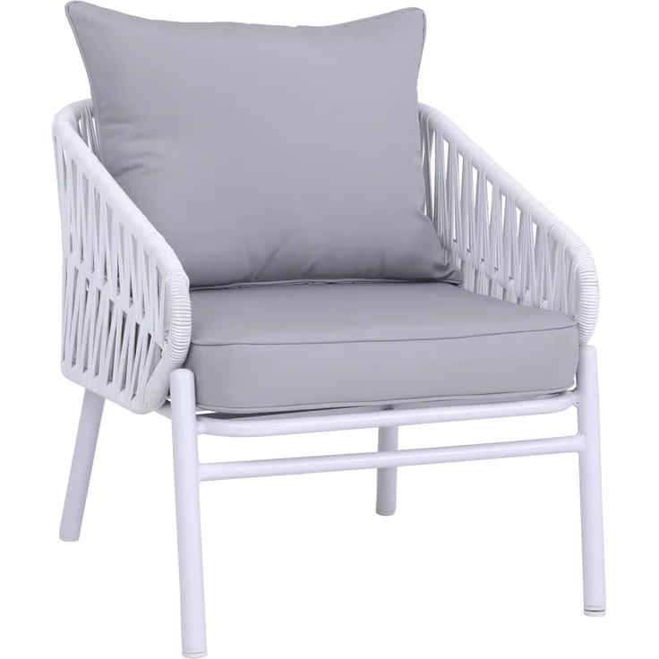 Aluminium-Gartenstuhl HWC-P90, Loungestuhl Sessel Outdoor, Seilgeflecht Rope Stoff/Textil (180g/m²) ~ hellgrau – Bild 9