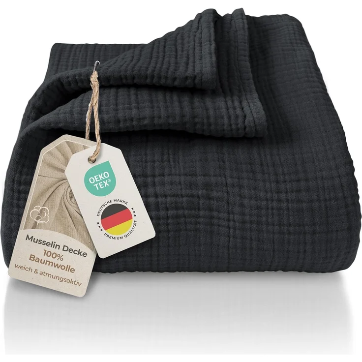 Laynenburg Tagesdecke Musselin aus 100% Baumwolle – Baumwolldecke, Kuscheldecke, Wohndecke als Sommerdecke, Bett-Überwurf, Couch-Überwurf, Sofa-Decke – Bild 1