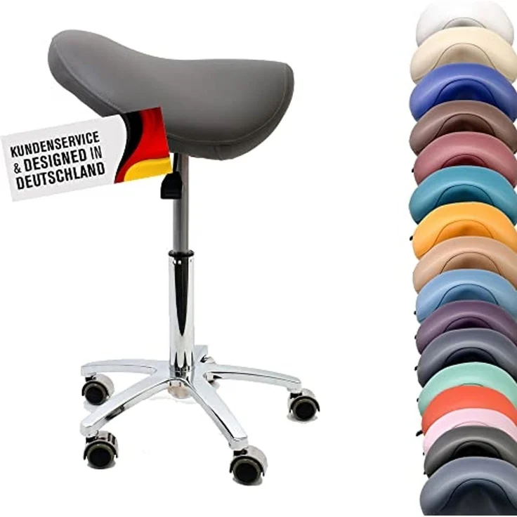 Duke-Handel Drehhocker Sattelhocker, Arbeitshocker, Bürohocker mit Metallfuß (1 St, Rollhocker mit oder ohne Fußring), stufenlosen Höhenverstellung von 50 bis 73cm, Belastbarkeit ca. 230 kg – Bild 1