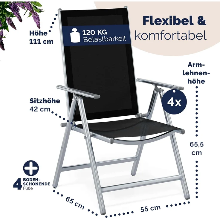 Casaria Gartenstuhl, Hochlehner Klappbar 8-Fach Verstellbar Alu Wetterfest 120kg Belastbar – Bild 2