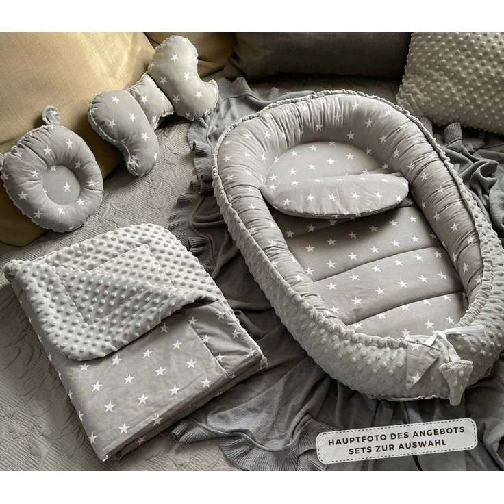 Loolay Bettnestchen MINKY/ Baumwolle BABYNEST Babykokon Geschenk Babyausstattung SETS, (MUSTER: Sterne GRAU/ MINKY Grau, SOLO oder im SETS, 1-tlg, PREMIUM BABYGESCHENK Neugeborene Nestchen, Babynestchen, Reisebett), LOOLAY® - 100% Europäische Stoffe un... – Bild 5
