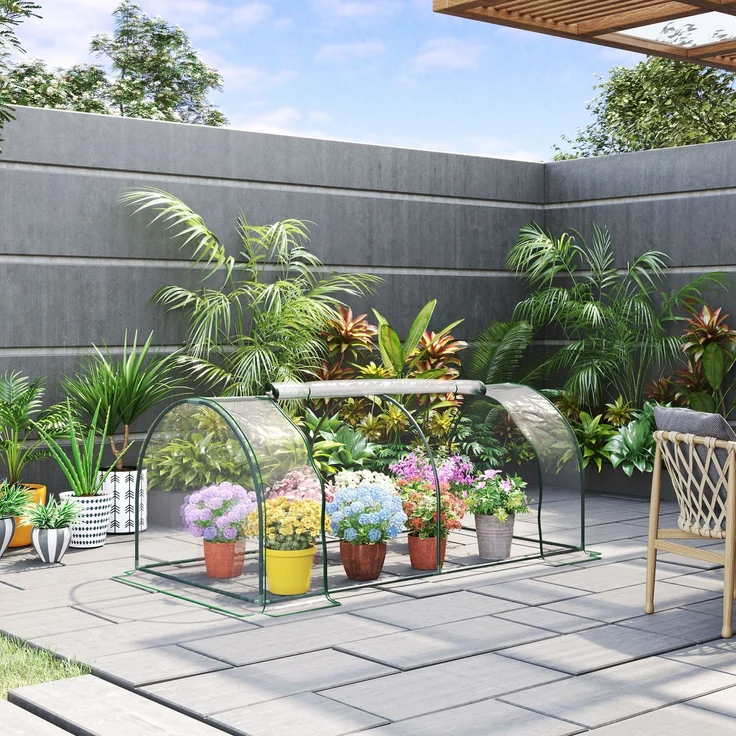 Tunnel-Gartengewächshaus aus Stahl mit PVC-Abdeckung, 200.0×100.0×80.0cm, Transparent, MELAYR – Bild 3