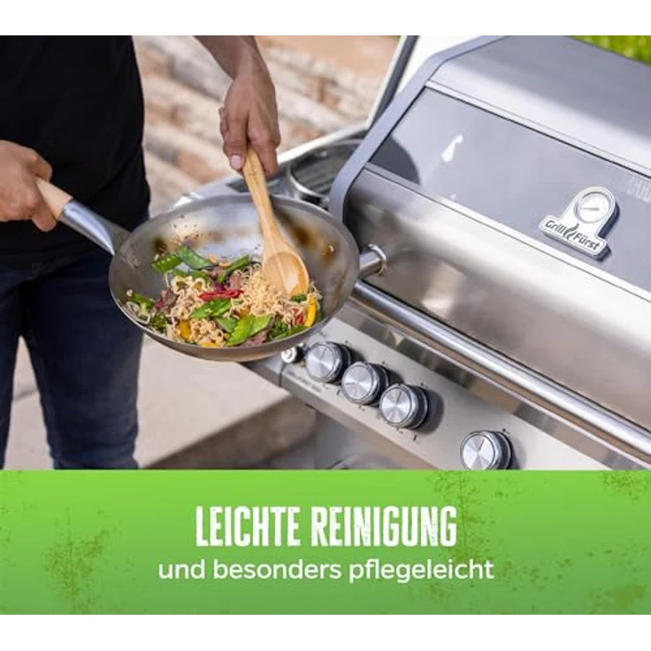 Grillfürst Wok Grillfürst Edelstahl Wok Ø 30 cm mit Wokring für Seitenkocher / Grillrost – Bild 8
