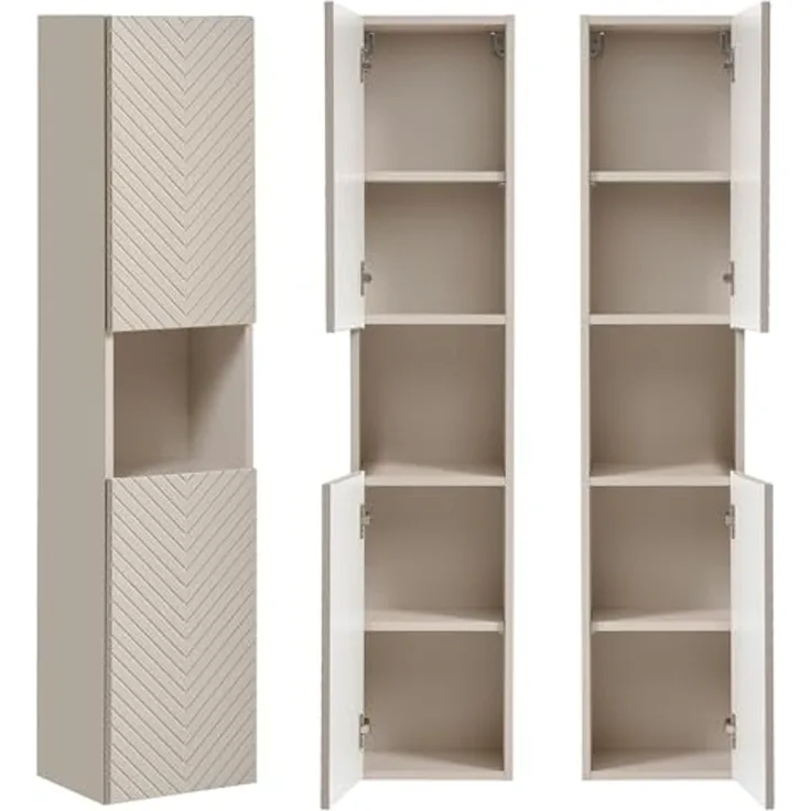 Lomadox Hochschrank VERACRUZ-56 Badschrank, kaschmir, gerillte Front, grifflos