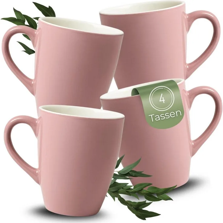 matches21 HOME & HOBBY Tasse Kaffeetassen 4er Set aus Keramik 340ml, Teetassen in Altrosa, 4-tlg, Keramik, Moderne Kaffeebecher Spülmaschinenfest & Mikrowellengeeignet