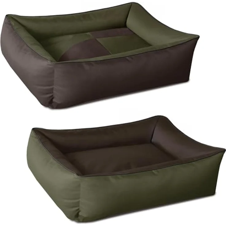 BedDog 2in1 Hundebett MAX QUATTRO, großes Hundekörbchen aus Cordura, waschbares Hundebett mit Rand, Hundesofa (XXXL) ca. 150x110x28cm, MYSTIC (grün/braun) – Bild 2