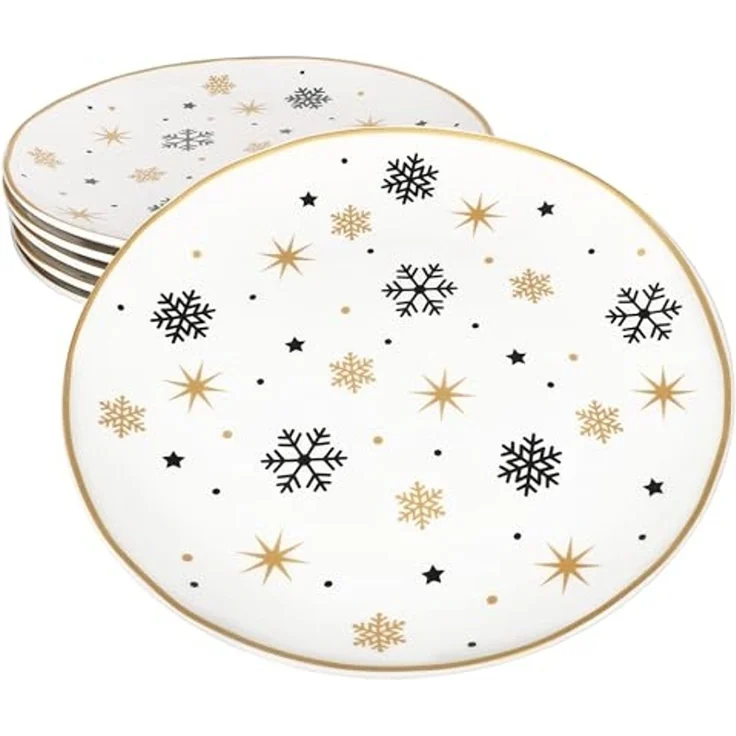 MamboCat Speiseteller 6x Stars schwarz & gold Speiseteller Steingut 6 Personen Essteller, Weihnachtsgeschirr, Weihnachten, Weihnachtsset, Geschirr – Bild 1