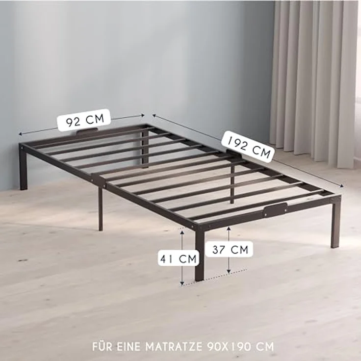 Dreamzie Metallbett 90 x 190 x 36 cm - Bettgestell aus Metall 90x190 cm Bett für Matratze Einzel - Robust, Leichte Montage, Umfangreicher Stauraum - Schwarzer Lattenrost – Bild 3