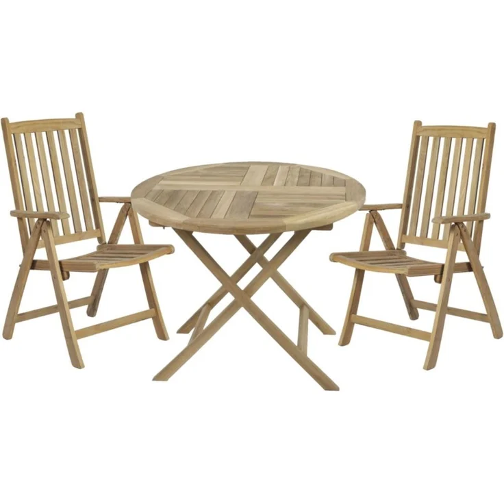 Balkonmöbel-Set MILOS 3-tlg. - Teak, Teakbraun | Gartenmöbel-Set Gartengarnitur Garten-Sitzgruppe Essgruppe Balkon-Set mit Stühlen B und Tisch – Bild 1