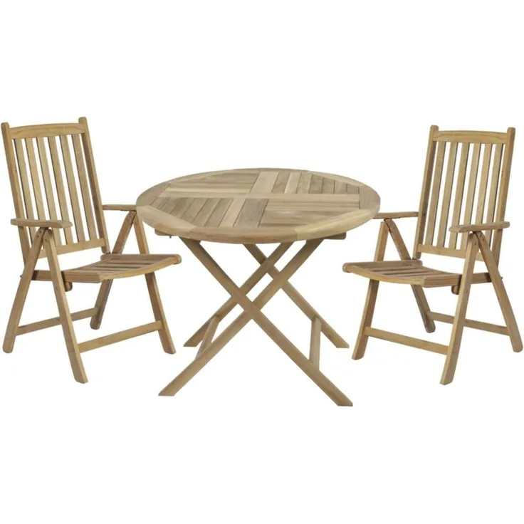 Balkonmöbel-Set MILOS 3-tlg. - Teak, Teakbraun | Gartenmöbel-Set Gartengarnitur Garten-Sitzgruppe Essgruppe Balkon-Set mit Stühlen B und Tisch