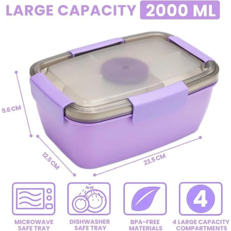 Lunchbox Erwachsene 2000ml auslaufsicher Bento Fächer 2000ml-lila – Bild 3