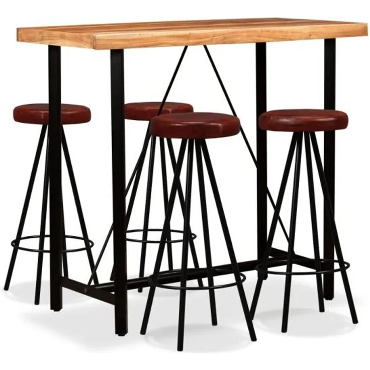 vidaXL Bar-Set 5-tlg. Akazie Massivholz und Echtleder 275130