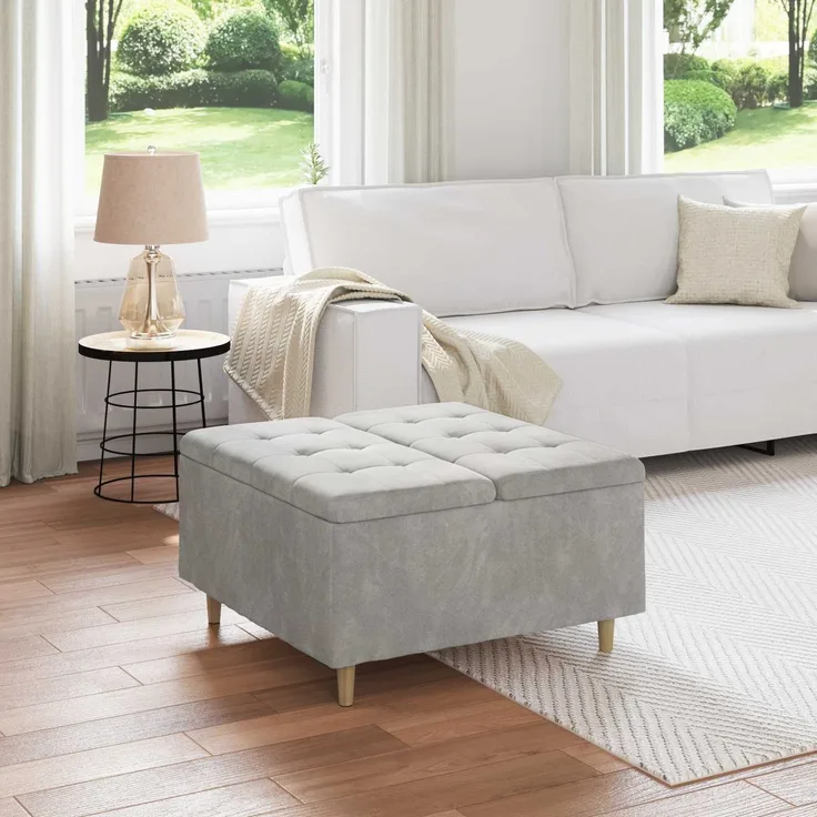 vidaXL Ottoman mit Stauraum Hellgrau 80 x 80 x 45 cm Samt 876840
