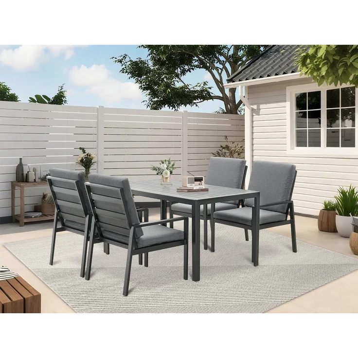 MeXo Gartenlounge-Set Gartenmöbel Set Aluminium Outdoor, (Garten-Essgruppe für 4 Personen, 5-tlg, mit Polywood Tisch & Auflagen), wetterfest für Terrasse & Garten – Bild 5