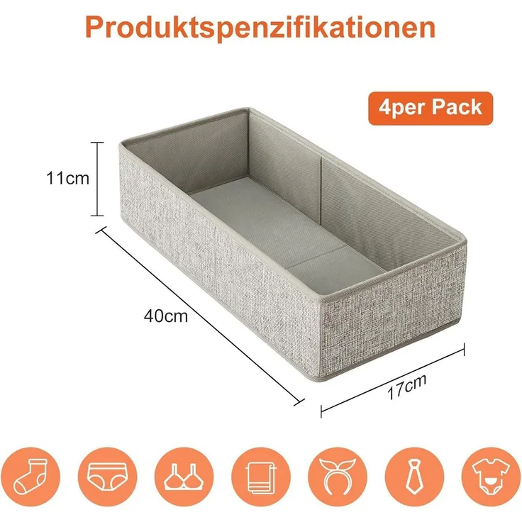 Youyijia Aufbewahrungsbox 4er PCS Schubladen-Organizer aus Stoff – Faltbare Aufbewahrungsboxen