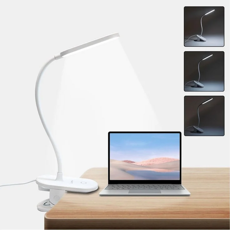 LQWELL LED Leselampe Klemmlampe Leselampe Bett, Dimmbare Klemmleuchte, LED fest integriert, 3 Helligkeitsstufen & 360° Flexible Klemme Schreibtischlampe, mit Touch-Funktion für Heimbüro – Bild 2