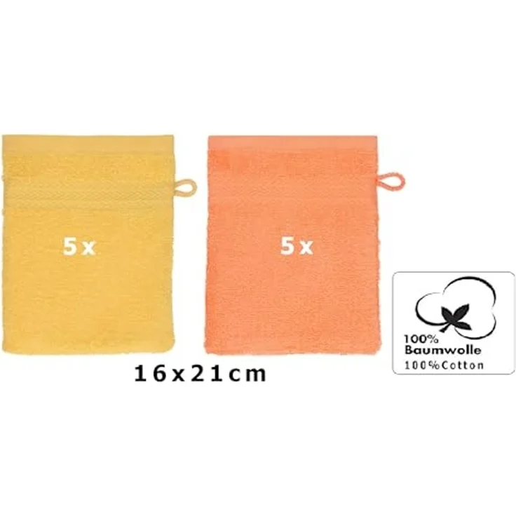 Betz Waschhandschuh 10 Stück Waschhandschuhe Premium 16x21 cm Farbe honiggelb/ blutorange, (10-St) – Bild 2