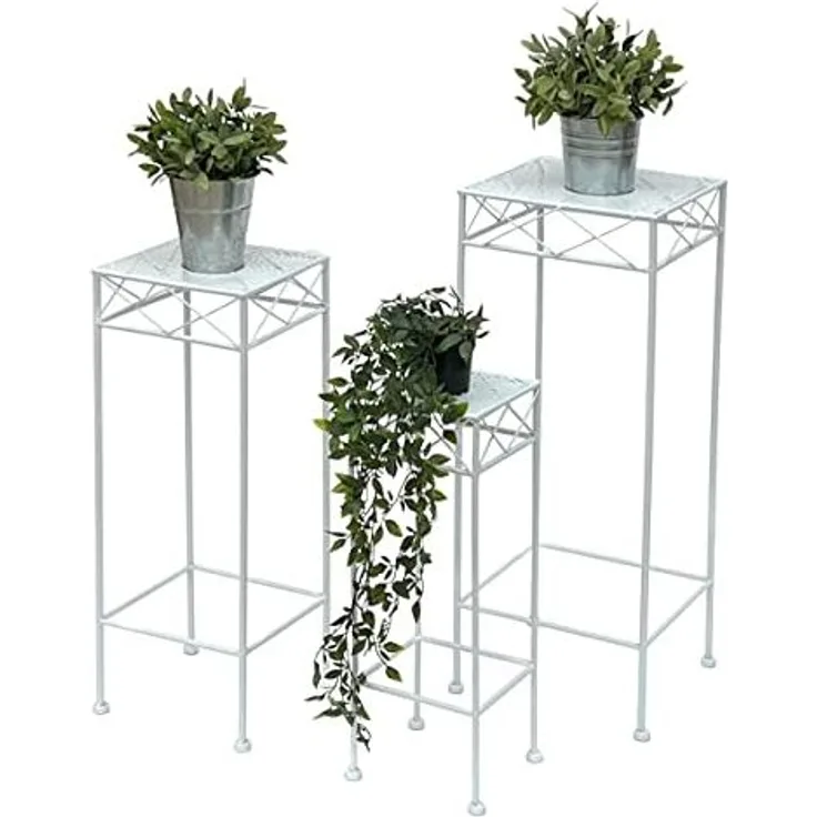 DanDiBo Blumenhocker Weiß Metall Eckig Blumenständer 96314 3er Set Beistelltisch Blumensäule Modern Pflanzenständer Pflanzenhocker