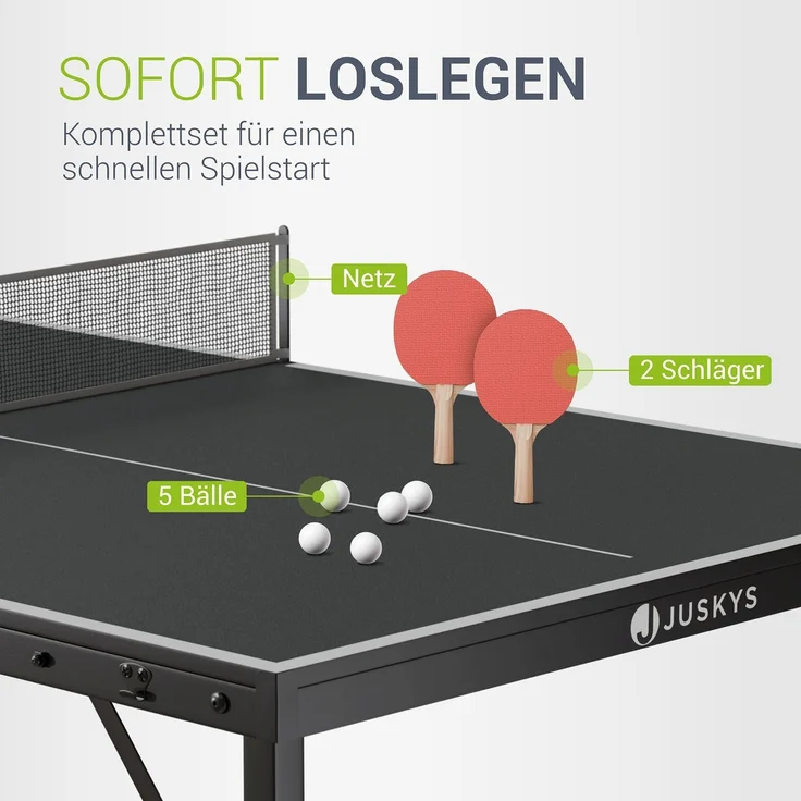 Juskys 'Flexi' Mini Tischtennisplatte mit Zubehör, klappbar, Holz / Metall schwarz, 71 x 152 x 71 cm – Bild 5