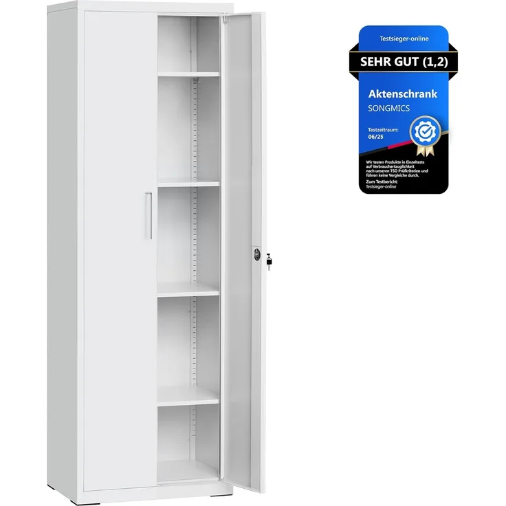 Songmics Aktenschrank mit 5 Ebenen, Stahl hellgrau, 60 x 40 x 180 cm