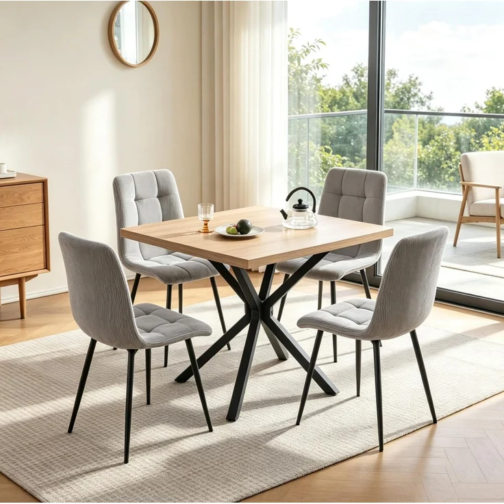Esszimmerstühle 4er-Set, je 43 x 44 x 89,5 cm, aus grauem Cord mit Metallbeinen – Bild 2