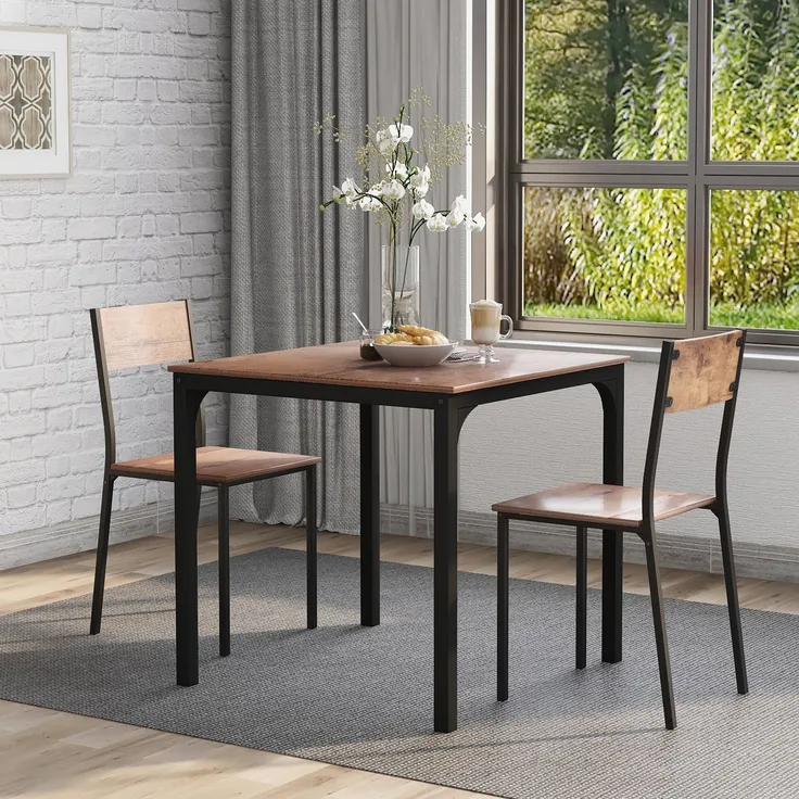 Sitzgruppe, Esszimmergruppe Esstisch mit 2 Stühlen, für Balkon & Esszimmer & Wohnzimmer, Vintagebraun Beschreibung--Braun--98.5x77x14.5cm--YOUDENOVA