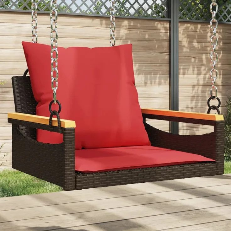 vidaXL Hängesessel mit Kissen Braun 63x62x40 cm Poly Rattan 368167