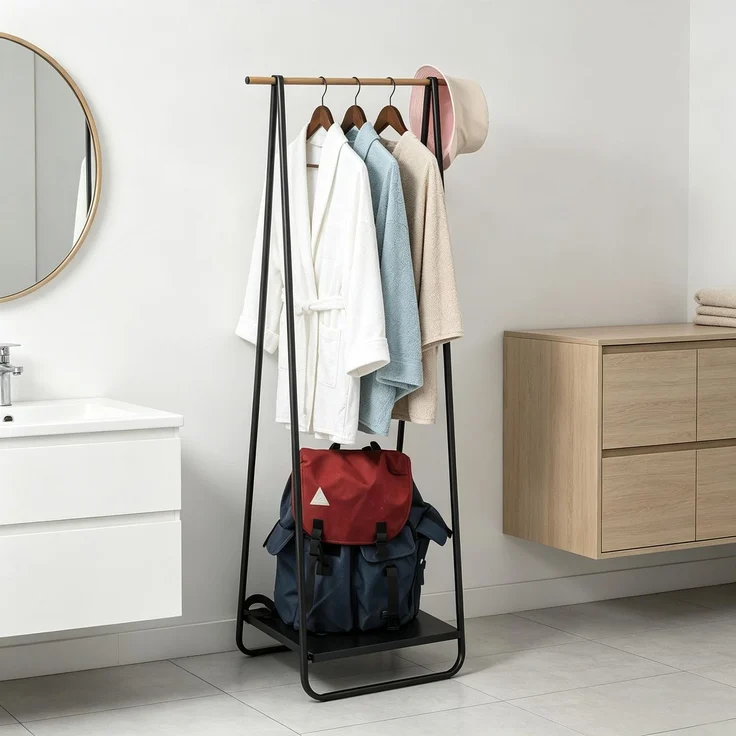 Faumrta Moderne Kleidungshalter,Schlafzimmer Kleidungshalter,Flur Kleidungshalter(nur mit Kleidungshalter)37CM*45CM*141CMSchwarzMetal & Wood – Bild 2