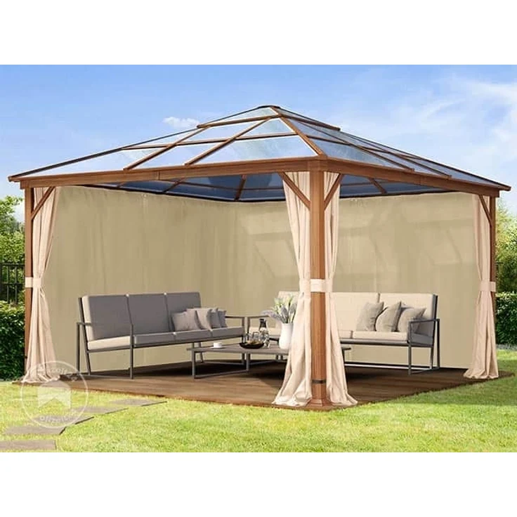 Gartenpavillon 4x4 m Holzoptik, ca 8 mm Polycarboat-Dach, 4 Seitenteile in champagner – Bild 2