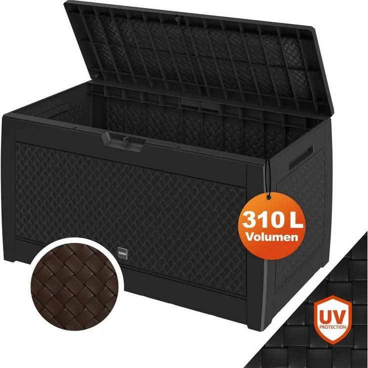 Casaria Auflagenbox Matuba, 310L Haltegriffe Rollen Balkon Wohnzimmer Flecht-Optik Anthrazit