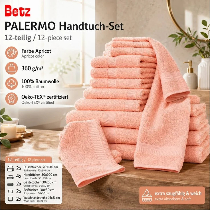 Betz Handtuch Set 12-TLG. Handtuch-Set Palermo, 100% Baumwolle (Set, 12-St) – Bild 2