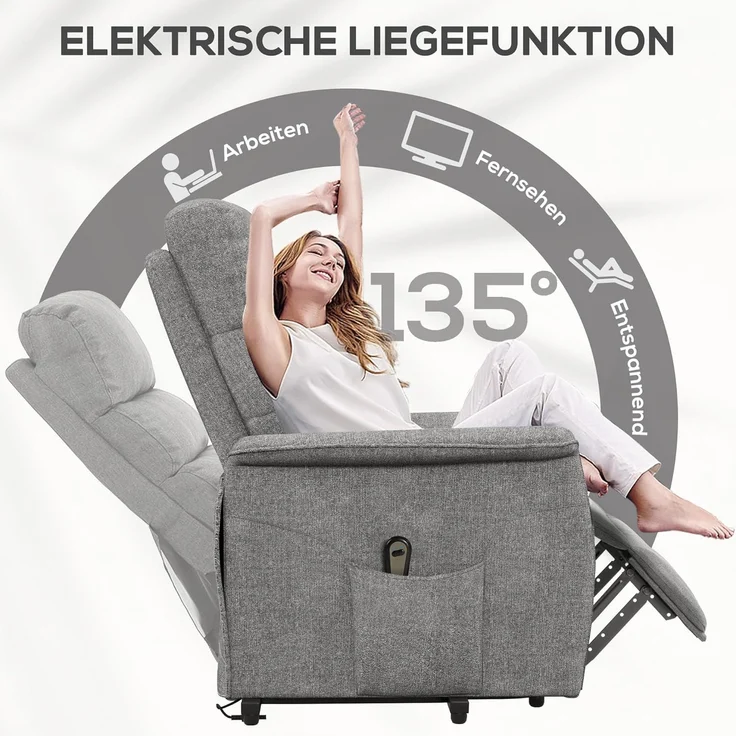 HOMCOM Relaxsessel Sessel mit Aufstehhilfe und Fußstütze (TV-Sessel, 1-St, Fernsehsessel), für Wohnzimmer, Grau – Bild 5