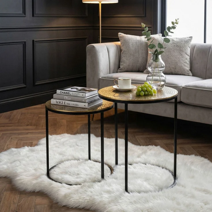 FINEBUY Beistelltisch FB73721 Metall Beistelltisch Alu Wohnzimmertisch Couchtisch Aluminium (Dekorative Ablage mit strukturierter Oberfläche), Kompakte Tische für moderne Wohnräume – Bild 2