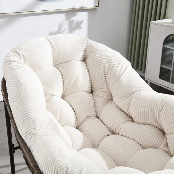 Schaukelstuhl 78 x 106 x 90 cm in Weiß – handgewebtes Rattan, Stahlrahmen und ergonomische Form – Bild 8