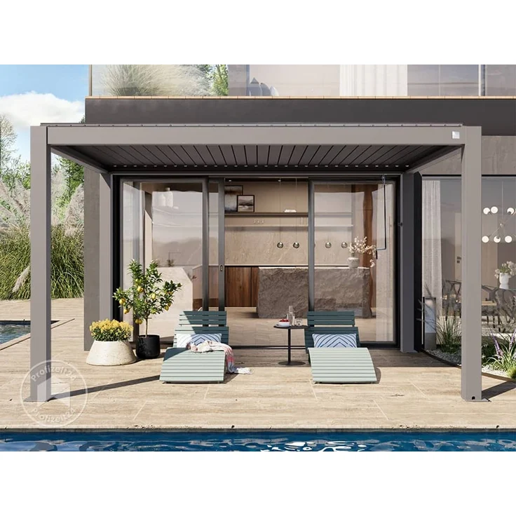 PRIMEYARD Pergola 3x4 m Aluminium Pfosten mit Lamellendach aus Aluminium graue Terrassenüberdachung – Bild 3