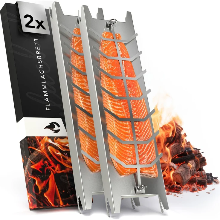 NewHabitat Grillerweiterung Flammlachsbrett Edelstahl 59cm I Extra langer Flammlachshalter (Komplettset, 2-St, 100% Edelstahl), Spülmaschinenfest – Bild 8
