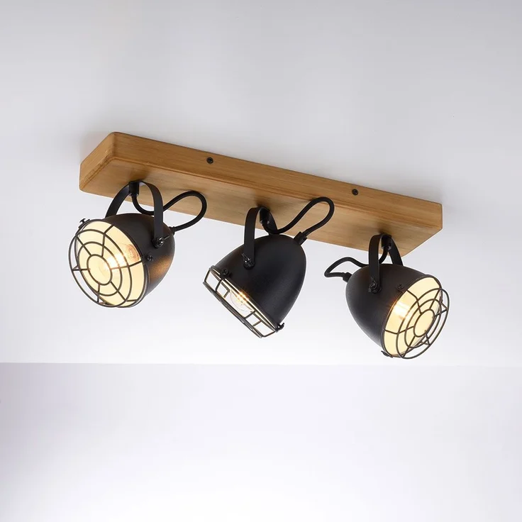 Deckenlampe, Metall Holz, schwarz, Spots verstellbar, L 46cm – Bild 7