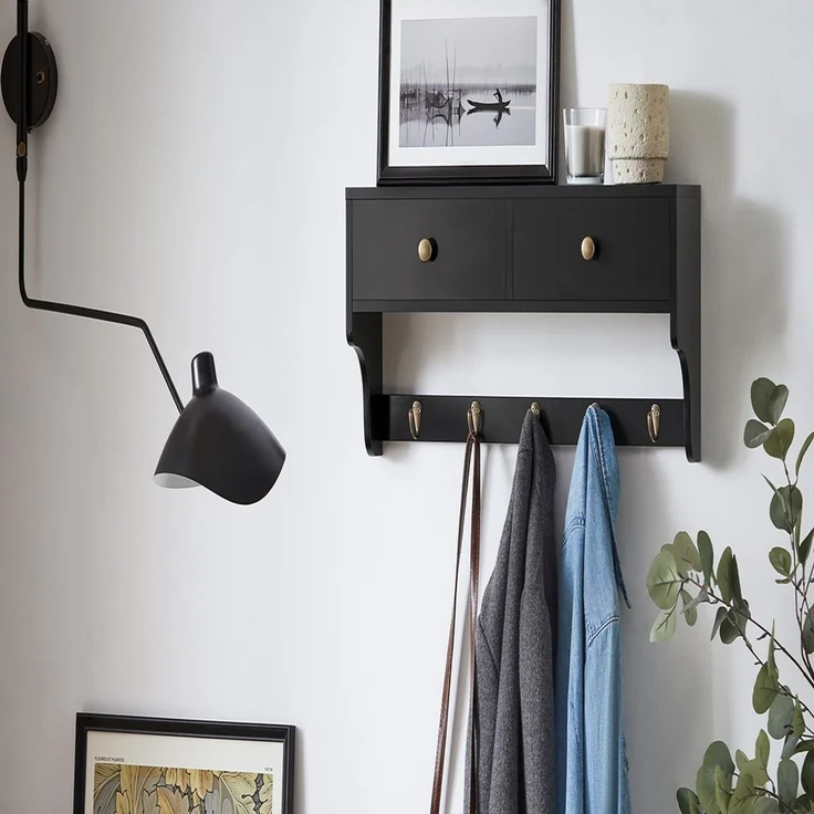 SoBuy FRG178-SCH Wandgarderobe, MDF, Lackiert, Schwarz, 60 x 27 x 15 cm – Bild 2