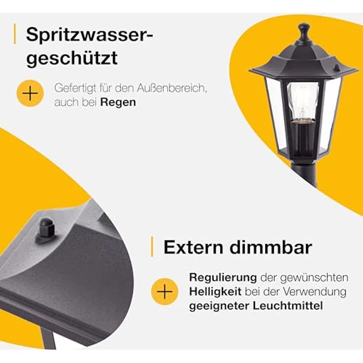 Brilliant spritzwassergeschützte Wegelampe - Standleuchte für den Außenbereich - Stehlampe mit 1x E27-Fassung für max. 40W - für den Garten aus Metall/Glas, in schwarz mit IP44-1m Höhe – Bild 5