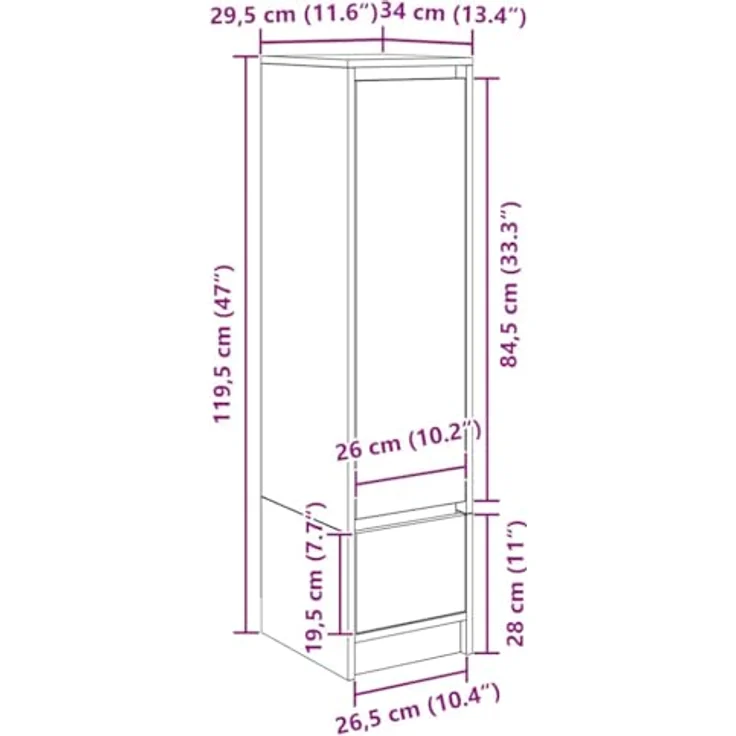 vidaXL Highboard Altholz-Optik 29,5x34x119,5 cm Holzwerkstoff 861659 – Bild 3