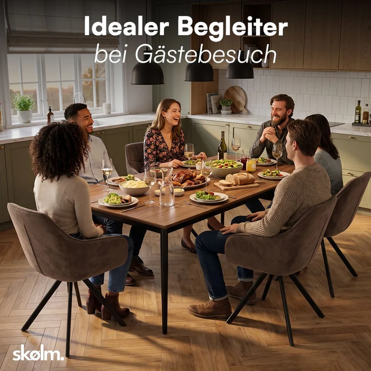 skølm 'Sköll' Esszimmerstühle, 6er Set, dunkelbraun, gepolstert mit Samt-Bezug, höhenverstellbar & drehbar, Polsterstühle mit Armlehnen, bis 150 kg belastbar – Bild 9