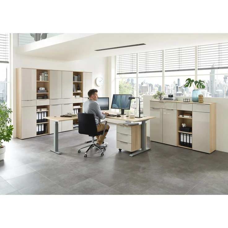 Komplettbüro SANTORIN I Riva Eiche & Glas Cashmere 10-teilig – Bild 2