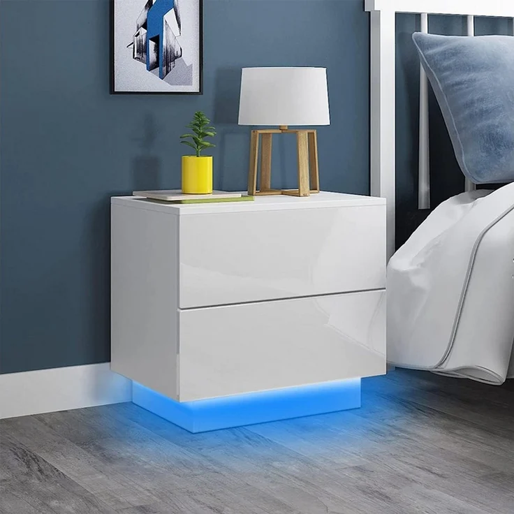 YOLEO Nachttisch Nachttisch Nachtschrank mit LED-Beleuchtung und 2 Schubladen – Bild 5