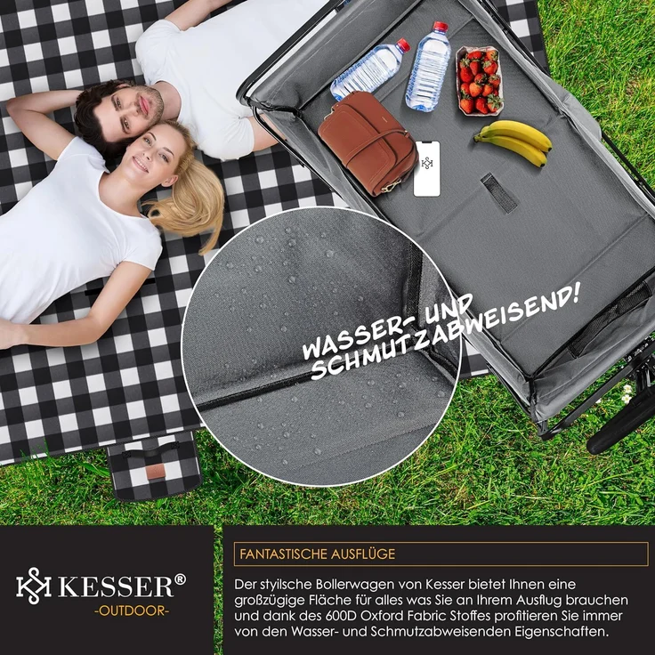 KESSER® Bollerwagen faltbar mit Breite Reifen Handwagen Transportkarre Gerätewagen | inkl. 2 Netztaschen | klappbar | Kunststoff-Reifen | bis 150 kg Tragkraft transportwagen Gartenanhänger Blau/Grau – Bild 6