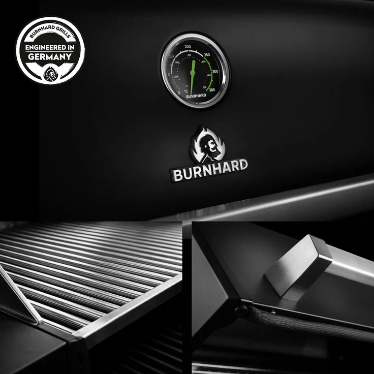 BURNHARD® Gasgrill 3-Brenner 2x Edelstahl-Stabbrenner à 3,75 kW, 1x Infrarot-Keramikbrenner à 3,75 kW, Seitenkochfeld, Edelstahlrost, Piezo-Zündung – FRED Deluxe - Schwarz - #947129 – Bild 6