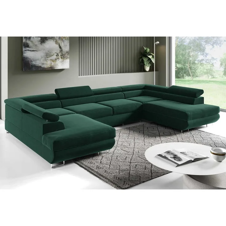 Ecksofa in U-Form PORTO, U-förmige Eckcouch mit Schlaffunktion, ausziehbares Sofa, 2 Bettzeugbehälter, verstellbare Kopfstützen, (Monolith 37), 72x201 cm cm