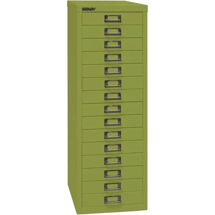Bisley Multidrawer Schubladenschrank aus Metall mit 15 Schubladen DIN A4 ohne Sockel - Farbe: Grün, L3915-604