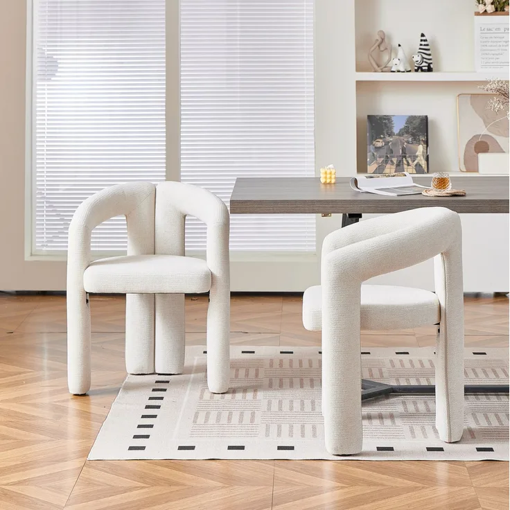 Esszimmerstuhl aus Chenille mit Armlehnen, 62x52x75 cm, Beige